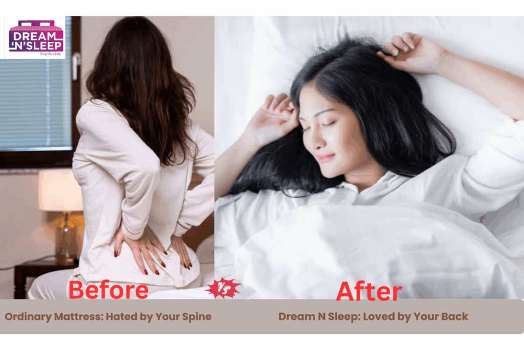 Woman sleeping comfortably on an orthopedic mattress without back pain